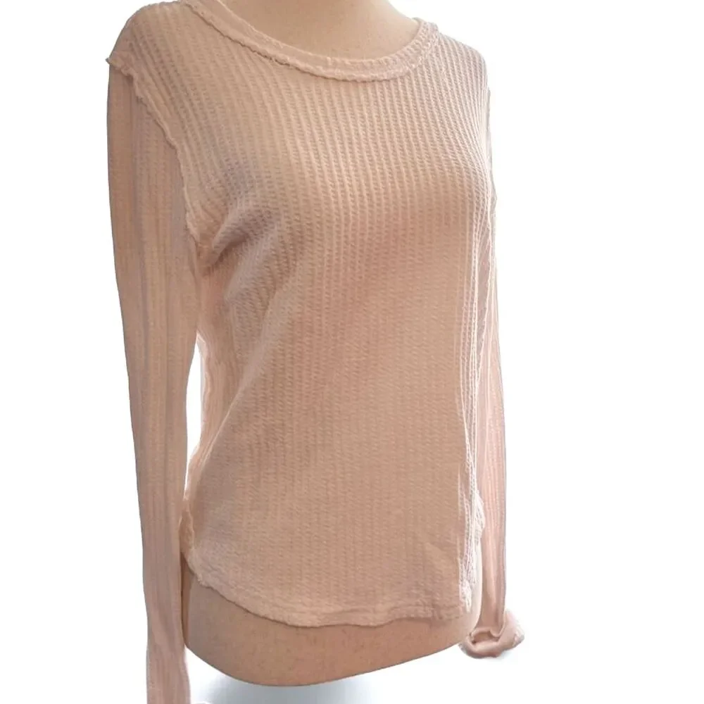 Free People white waffle knit heavyweight thermal long sleeve top in a M